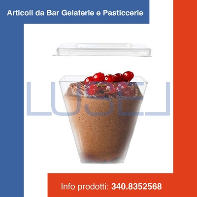 z3 PZ 50 MONOPORZIONE FORMA CUBO CC 150 + COPERCHIO ELEGANTE IN PLASTICA TRASPARENTE IDEALE PER DOLCI FRUTTA MOUSSE GLAS